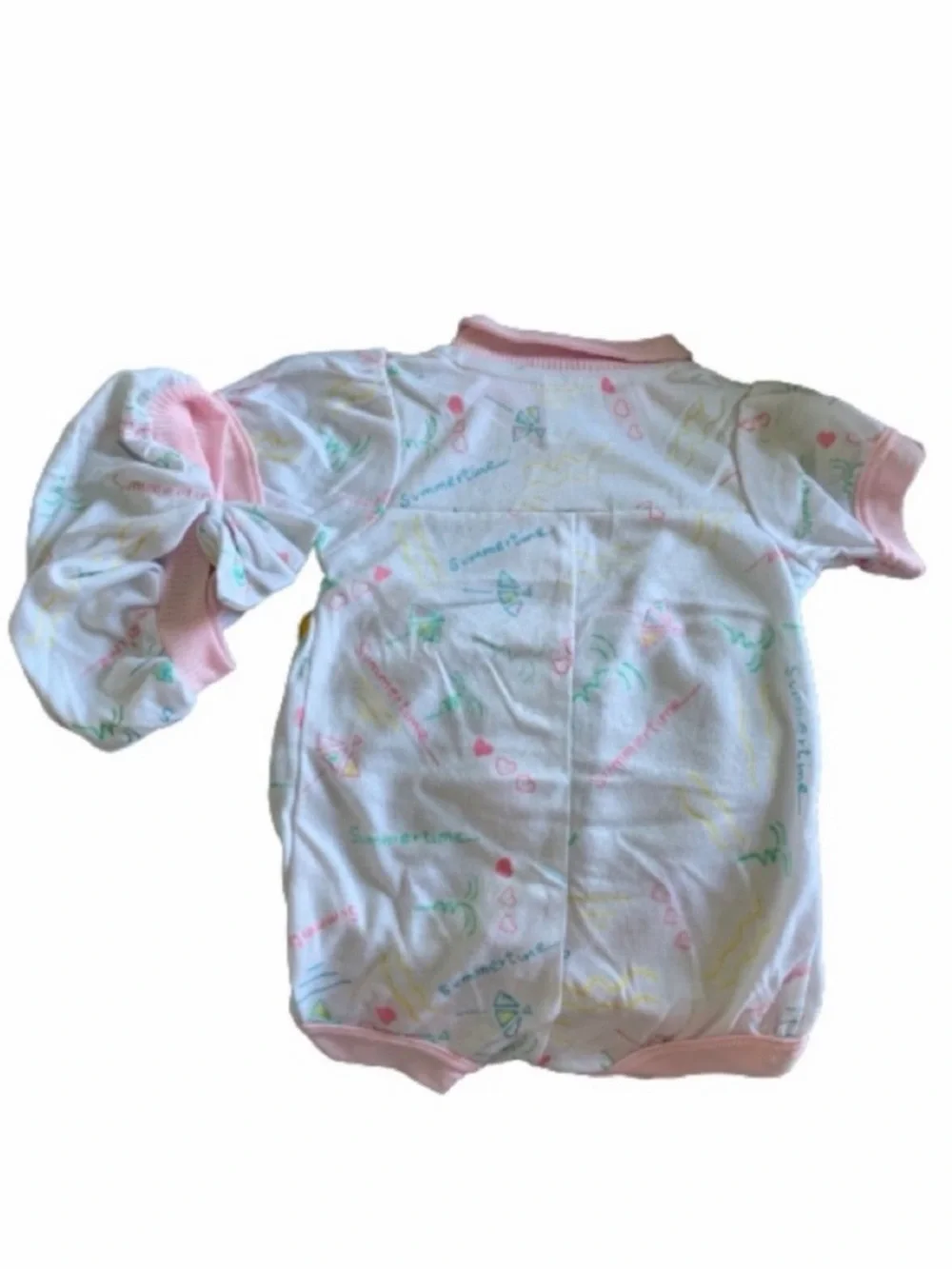 HAPPY KIDS Summer Beach Outfit 3 Pc Bubble Romper Bib Hat Baby Girl 6-9 Months